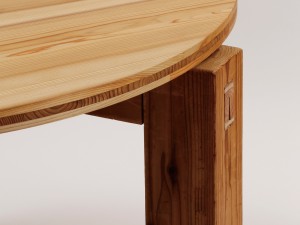 解体された住宅に使われた古材は、傷跡や痕跡をそのまま活かしてテーブルの脚として生まれ変わる。大工ならではの材木の接合技術「ほぞ継ぎ」を用いている