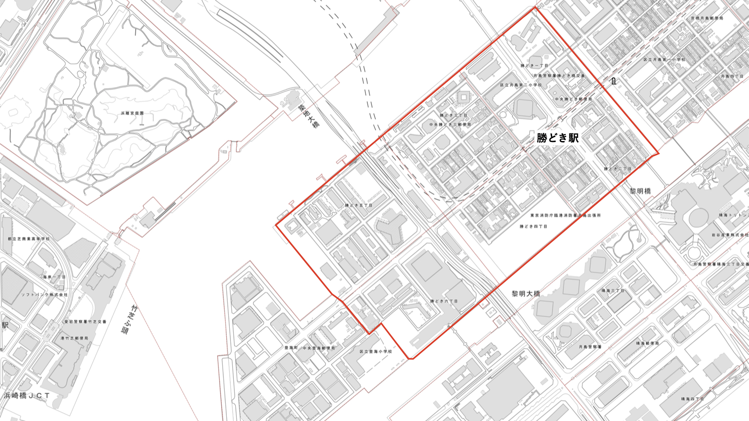 勝どきの位置 ※国土地理院地図を一部加工